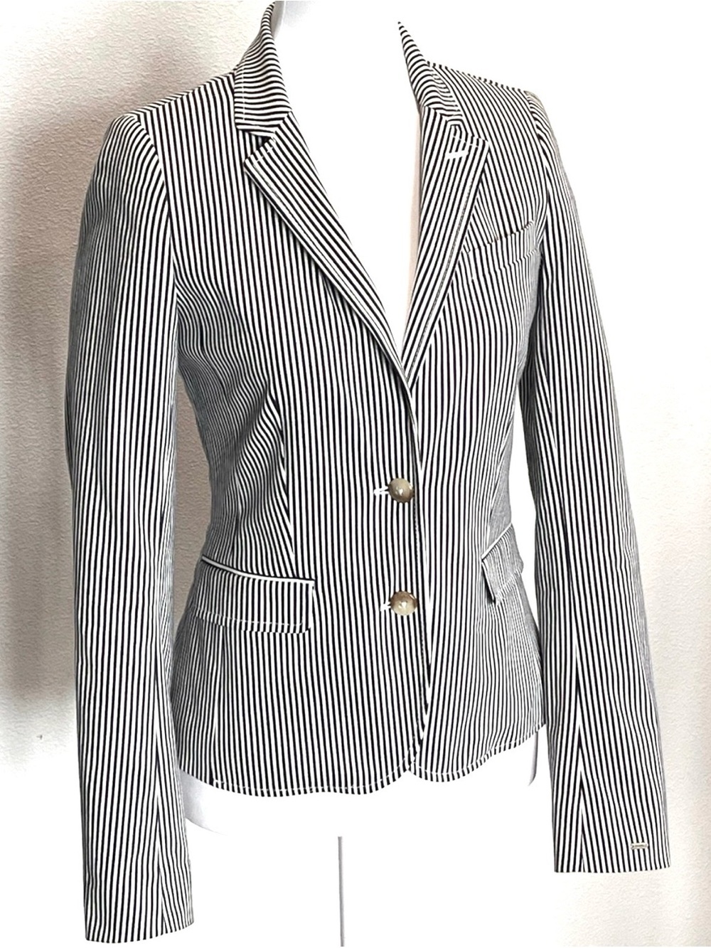Tommy Hilfiger Pinstripe Tailored Cotton Blend Blazer White And Black 2